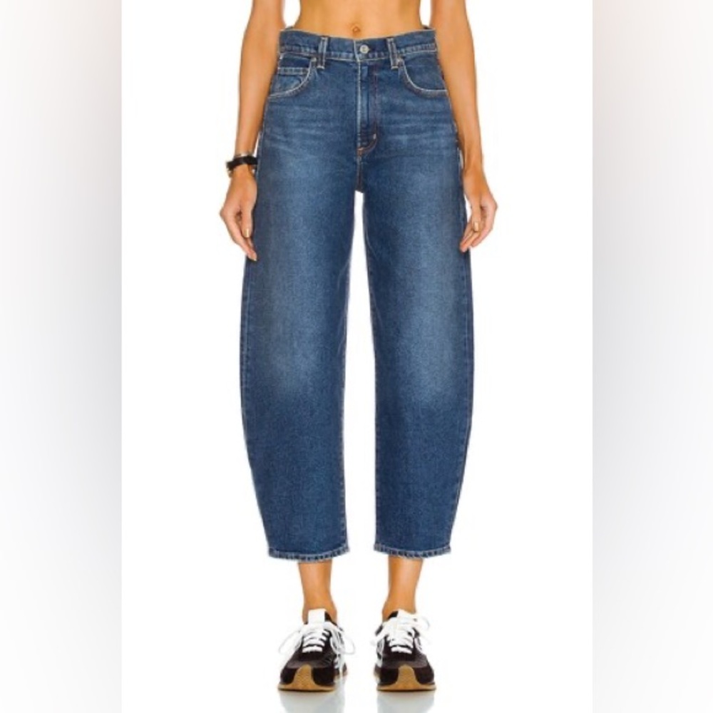 Citizens Of Humanity Medium Dark Blue Wide-Leg Cropped Jeans